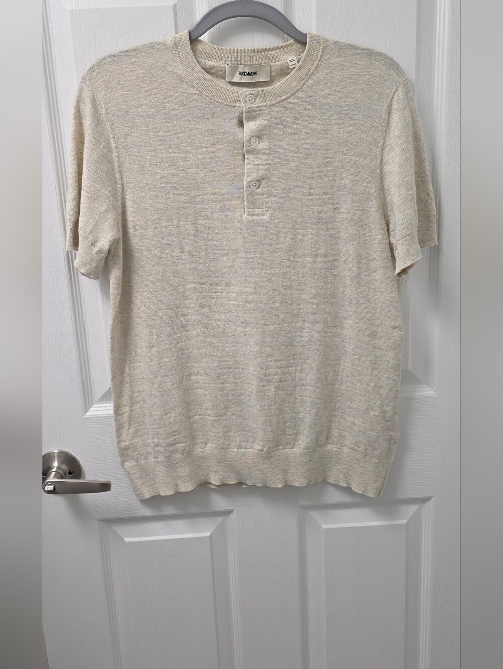 Buck Mason Mens Size M Avalon Sweater Knit Short Sleeve Henley Ivory Cream